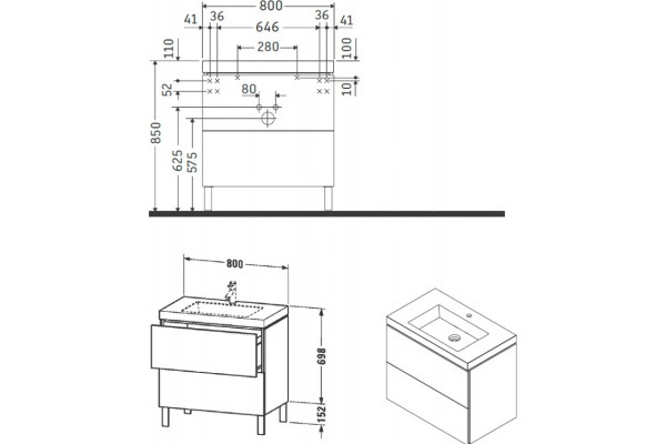 Тумба с раковиной Duravit L-Cube 80, напольная, глянцевая белая, с ящиками, с доводчиками