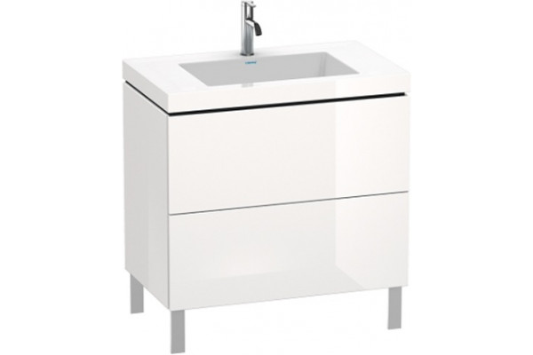 Тумба с раковиной Duravit L-Cube 80, напольная, глянцевая белая, с ящиками, с доводчиками