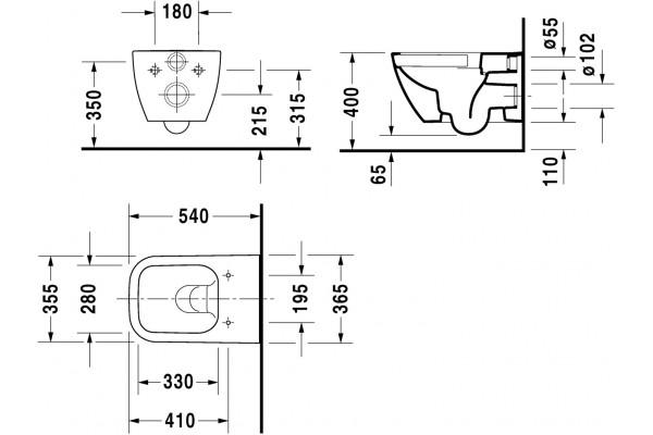 Унитаз подвесной Duravit Happy D.2 2222098900 rimless черный, прямоугольный, 36.5x54 см