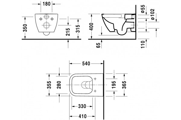 Унитаз подвесной Duravit Happy D.2 2222090000 rimless белый, прямоугольный, 36.5x54 см