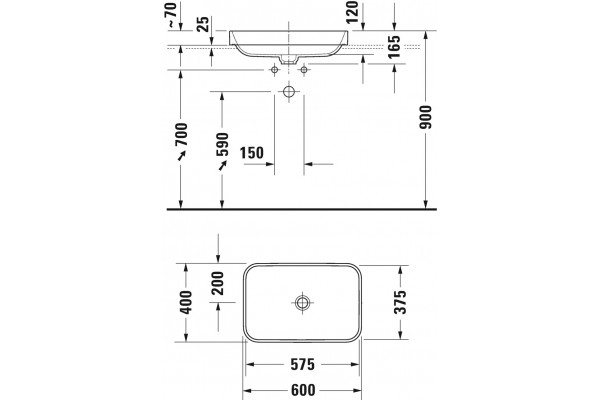 Раковина Duravit Happy D.2 Plus 2359606100 60 см прямоугольная, на столешницу