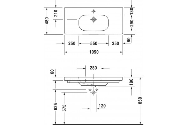 Тумба с раковиной Duravit XBase 100 графит, подвесная, с ящиками