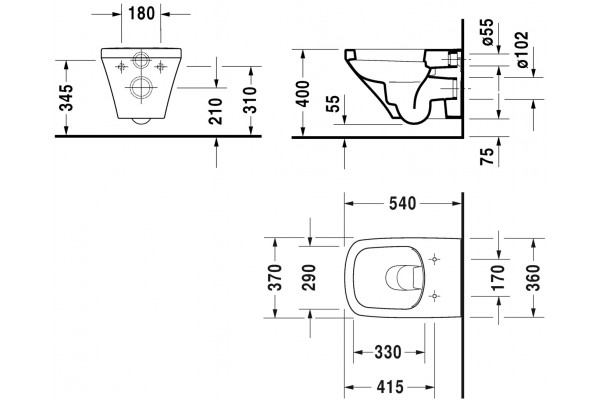 Унитаз подвесной Duravit DuraStyle 2551090000 rimless белый, прямоугольный, 37x54 см