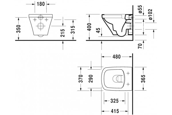 Унитаз подвесной Duravit DuraStyle 2571090000 rimless белый, прямоугольный, 37x48 см