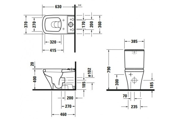Унитаз напольный Duravit DuraStyle  белый, прямоугольный, антивсплеск, 37x63 см