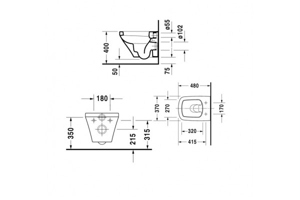 Унитаз подвесной Duravit DuraStyle укороченный белый, прямоугольный, 37x48 см