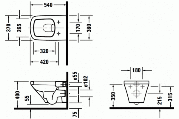 Унитаз подвесной Duravit DuraStyle безободковый белый, прямоугольный, 37x54 см