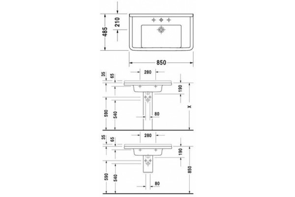Раковина подвесная Duravit Starck 3 85 см цвет белый, прямоугольная