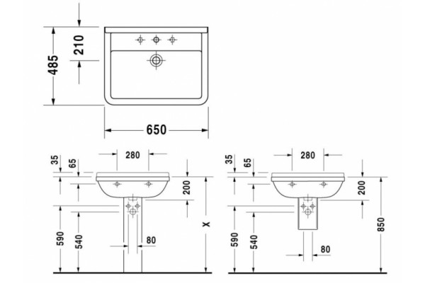 Раковина подвесная Duravit Starck 3 65 см цвет белый, прямоугольная