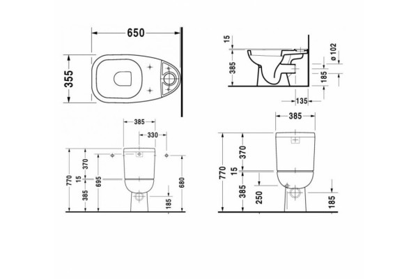 Унитаз напольный Duravit D-Code  белый, овальный, антивсплеск, 35.5x65 см