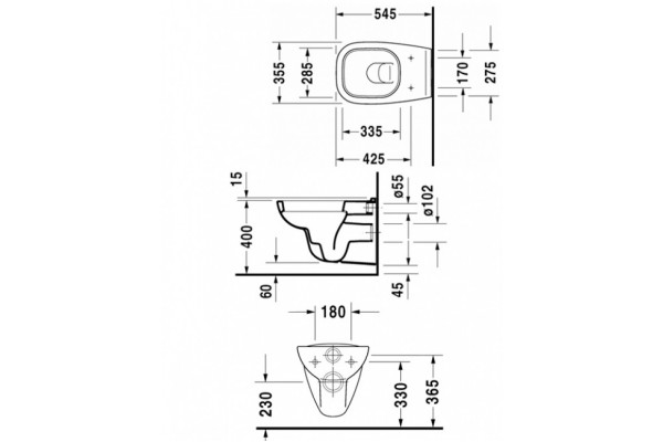 Унитаз подвесной Duravit D-Code  белый, овальный, антивсплеск, 35.5x54.5 см