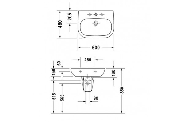Раковина подвесная Duravit D-Code 60 см цвет белый, полукруглая, с переливом