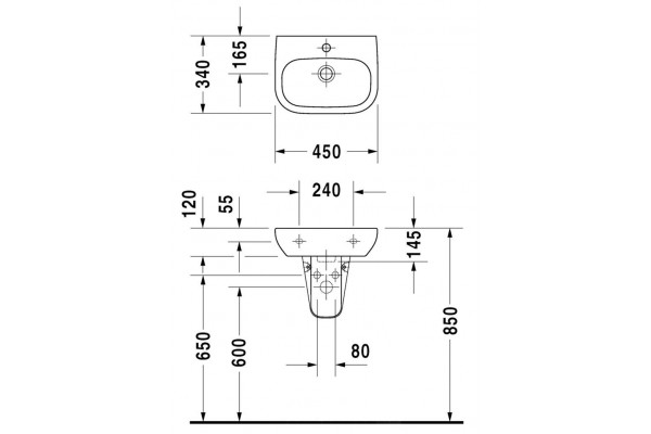 Раковина подвесная Duravit D-Code 45 см цвет белый, полукруглая, с переливом