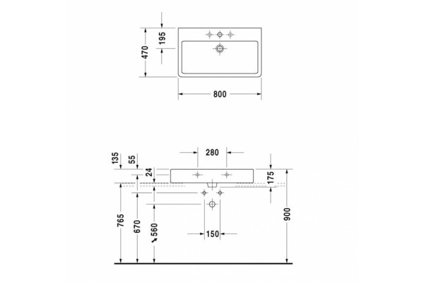 Раковина накладная Duravit Vero 80 см цвет белый, на столешницу, прямоугольная