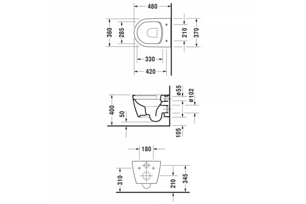 Унитаз подвесной Duravit ME by Starck compact белый, овальный, 37x48 см