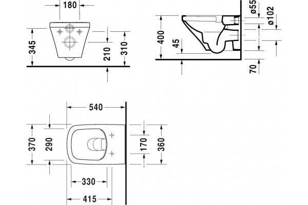Унитаз подвесной Duravit DuraStyle 45510900A1 белый, прямоугольный, 37x54 см