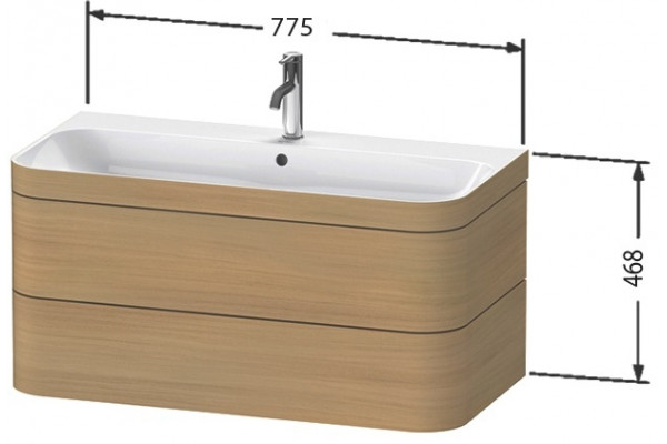 Тумба с раковиной Duravit Happy D.2 Plus 80 средиземноморский дуб, подвесная, с ящиками