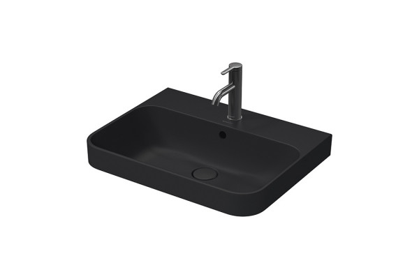 Duravit Happy D.2 Plus Раковина 600х460мм с переливом  с 1м отв. под смеситель с креплением  выпуск с керам. покрытием цвет Anthracite matt 2360601300