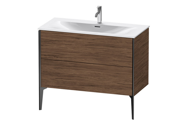Duravit XViu Тумба подвесная 591x1010x480мм для раковины #234410 2 ящика цвет: walnut dark/черный матовый XV43030B221