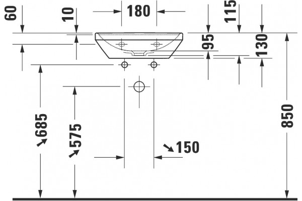 Рукомойник Duravit D-Neo 0738450041 прямоугольная, цвет белый