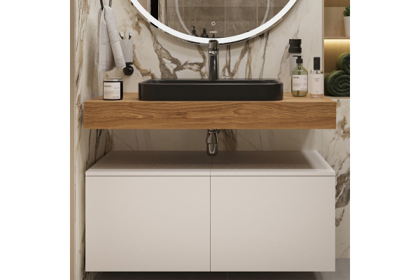 Столешница с раковиной Duravit Happy D.2 Plus, дуб французский, 100, без отверстий + 2 тумбы 50, подвесная, матовая