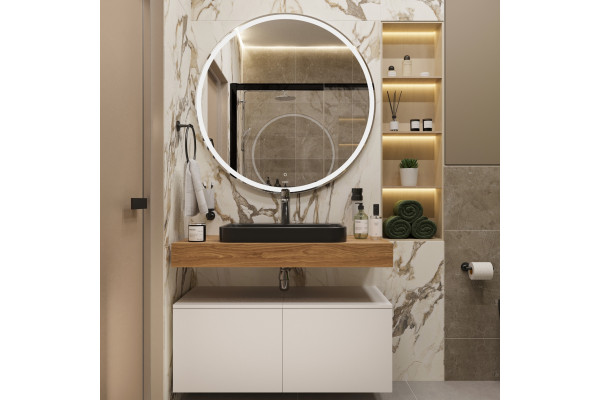 Мебель для ванной с раковиной Duravit Happy D.2 Plus 60: столешница 100, дуб французский, без отверстий + 2 тумбы 50, подвесная, матовая
