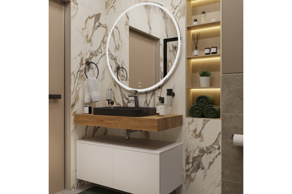 Мебель для ванной с раковиной Duravit Happy D.2 Plus 60: столешница 100, дуб французский, без отверстий + 2 тумбы 50, подвесная, матовая