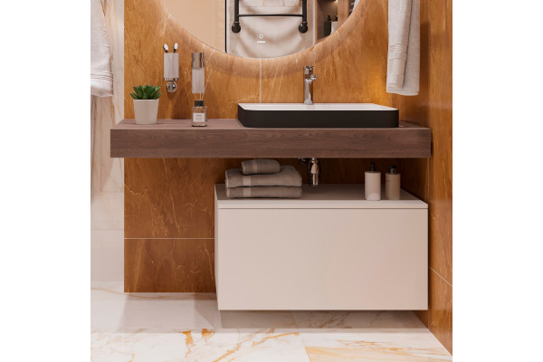 Столешница с раковиной Duravit 120, дуб карпентер, без отверстий, с раковиной Duravit Happy D.2 Plus, 60, белая глянцевая, антрацит матовая