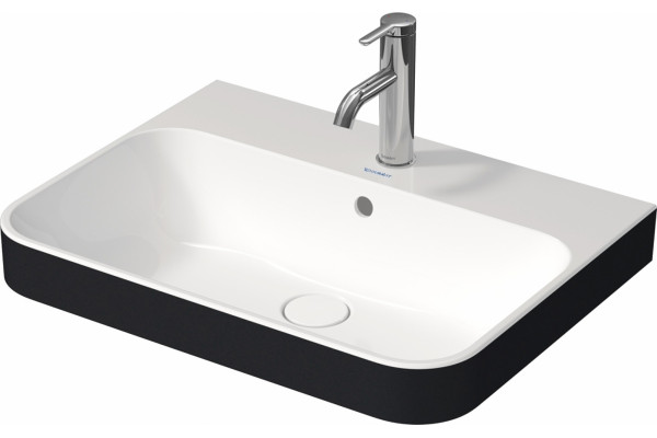 Столешница с раковиной Duravit 120, дуб карпентер, без отверстий, с раковиной Duravit Happy D.2 Plus, 60, белая глянцевая, антрацит матовая