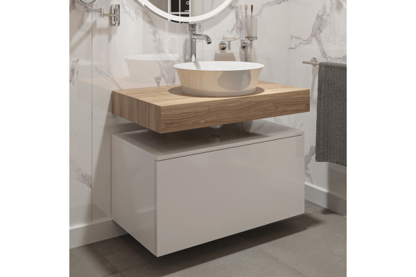Столешница с раковиной Duravit White Tulip 43, дуб французский, 80, без отверстий + тумба 80, подвесная, матовая