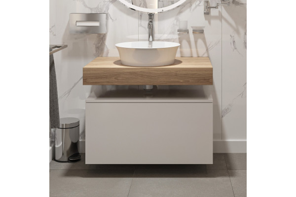 Столешница с раковиной Duravit White Tulip 43, дуб французский, 80, без отверстий + тумба 80, подвесная, матовая