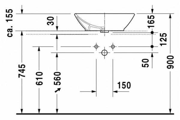 Раковина Duravit Bacino 0334520000 цвет белый, на столешницу, прямоугольная