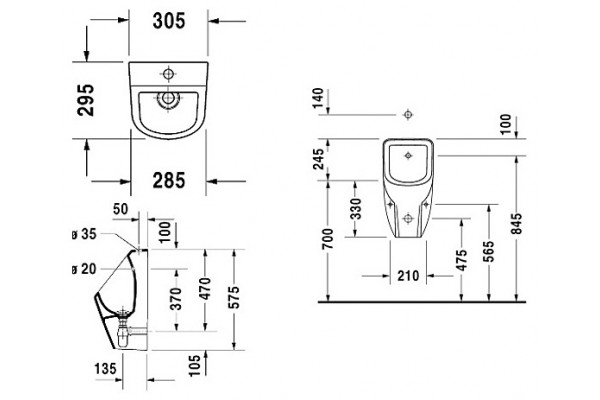 Писсуар Duravit D-Code 0828300000 с внешним подводом воды, белый, 30.5x29.5x57.5 см