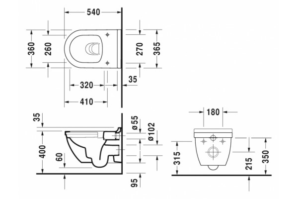 Унитаз подвесной Duravit Starck 3 45270900A1 комплект белый, овальный, 36x54 см