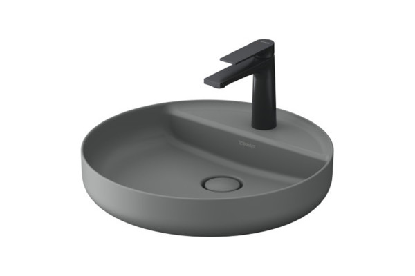 Duravit Vitrium Раковина накладная круглая 460мм из DuroCast UltraResist-композит без перелива с полкой с 1 отв для смес. Цвет светло-серый матовый 266246HD