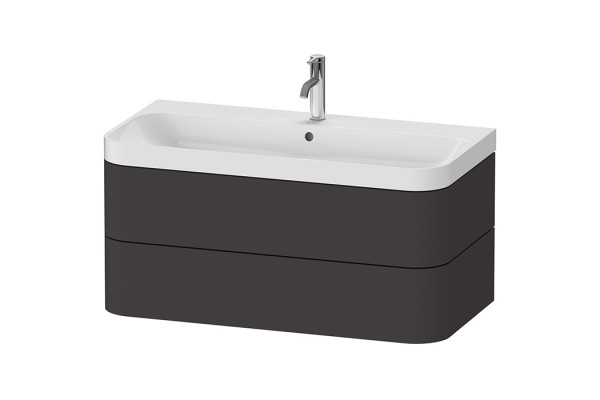 Duravit Happy D.2 Plus Тумба подвесная с умывальником 975х490х468 мм с 1отв под смес. 2 ящ. выпуск и сифон в комплекте цвет тумбы Графит супермат HP4348O8080