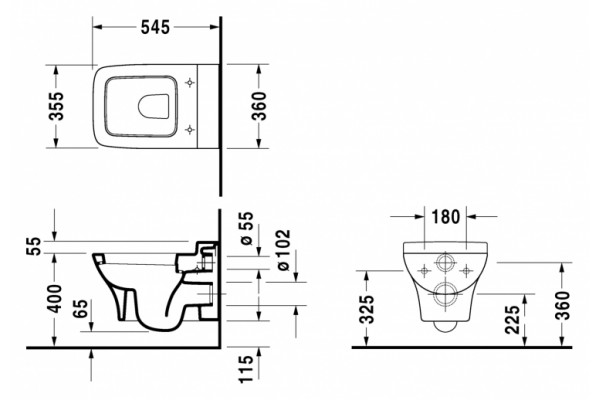 Унитаз подвесной Duravit Puravida антигрязевое покрытие белый, прямоугольный, 36x54.5 см