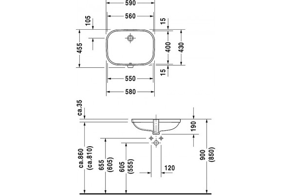 Раковина Duravit D-Code 0338560000 цвет белый, прямоугольная