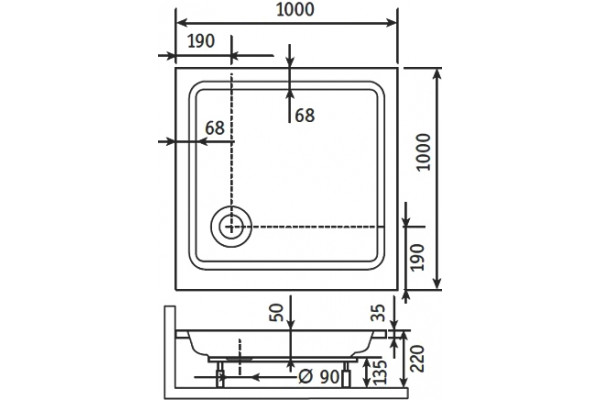 Поддон для душа Dush-ka Style KV 100x100x22 квадратный, средний