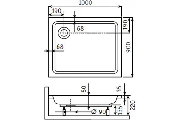 Поддон для душа Dush-ka Style PR 90x100x22 прямоугольный, средний