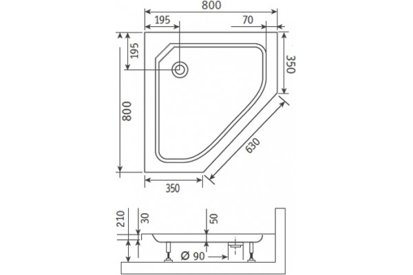 Поддон для душа Dush-ka Style TR 80x80x21 пятиугольный, средний
