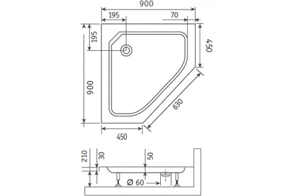 Поддон для душа Dush-ka Style TR 90x90x21 пятиугольный, средний