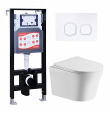 Комплект 3 в 1 инсталляция ESBANO FRAM + Подвесной унитаз Cerutti Spa Adige Aria CT7837 + кнопка белая в современном стиле