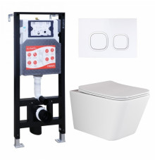 Комплект 3 в 1 инсталляция ESBANO FRAM + Унитаз подвесной Ceramica Nova Metric Rimless CN3007 + кнопка белая в современном стиле