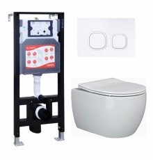 Комплект 3 в 1 инсталляция ESBANO FRAM + Унитаз подвесной Ceramica Nova Play CN3001 + кнопка белая в современном стиле