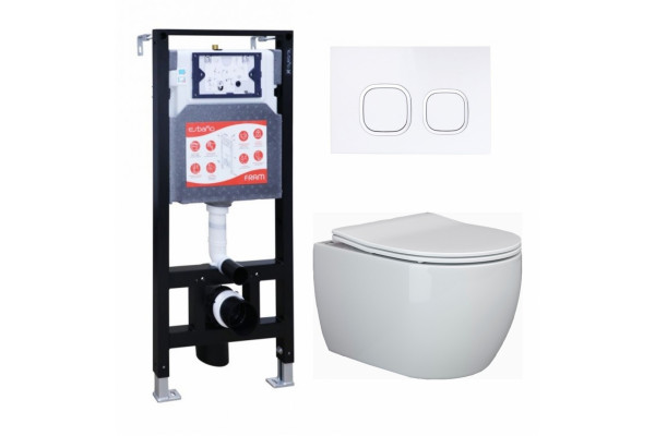 Комплект 3 в 1 инсталляция ESBANO FRAM + Унитаз подвесной Ceramica Nova Play CN3001 + кнопка белая в современном стиле