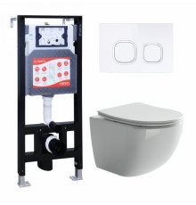 Комплект 3 в 1 инсталляция ESBANO FRAM + Унитаз подвесной Ceramica Nova Forma CN3009 + кнопка белая в современном стиле