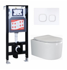 Комплект 3 в 1 инсталляция ESBANO FRAM + Унитаз подвесной Ceramica Nova Moments CN3003 + кнопка белая в современном стиле