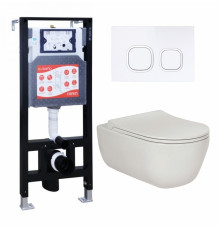 Комплект 3 в 1 инсталляция ESBANO FRAM + Унитаз подвесной Berges Wasserhaus Ego XL 082118 + кнопка белая в современном стиле