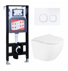 Комплект 3 в 1 инсталляция ESBANO FRAM + Унитаз подвесной BelBagno Uno BB3105CHR/SC + кнопка белая в современном стиле
